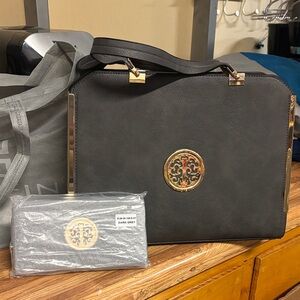 Dasein Dark Gray Handbag with Gold Accents matching wallet